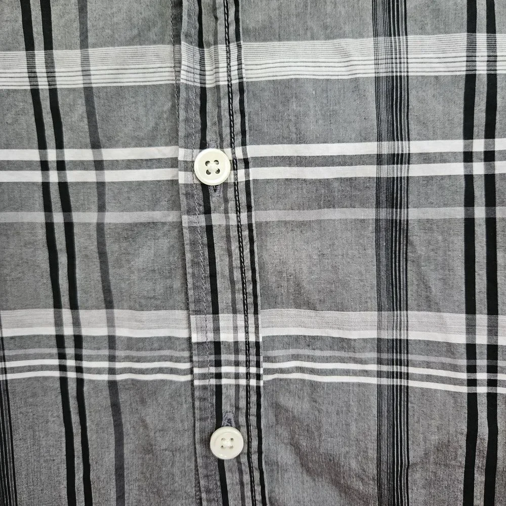 Theory Shirt Mens XL Black Grey Plaid Long Sleeve Button Up Cotton Preppy Office